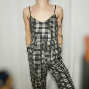 Plaid Open Back Strappy Romper